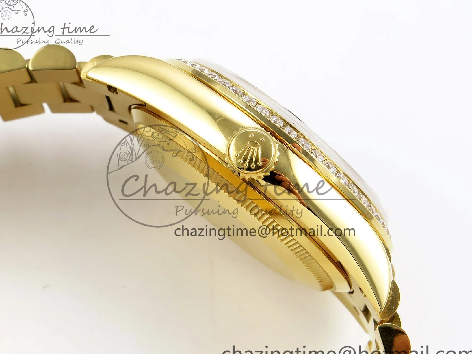 MiroTime 0121 WaterResistant Day Date 36 YG RAF 1:1 Best Edition Brown Oman Dial Diamonds Bezel on YG Bracelet A 1518